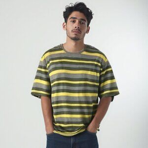 Martinique Vintage Earth Tones Striped T-Shirt Y2K Grunge Indie Sleaze❤️